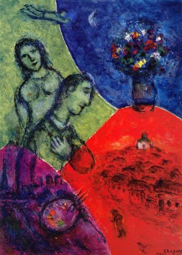 Marc Chagall Painting - Autorretrato con ramo contemporáneo Marc Chagall